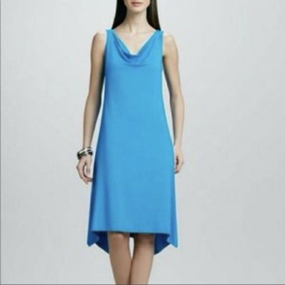NEW Eileen Fisher Cowl Neck Knee Length Sleeveless Dress Aqua Blue Size Medium